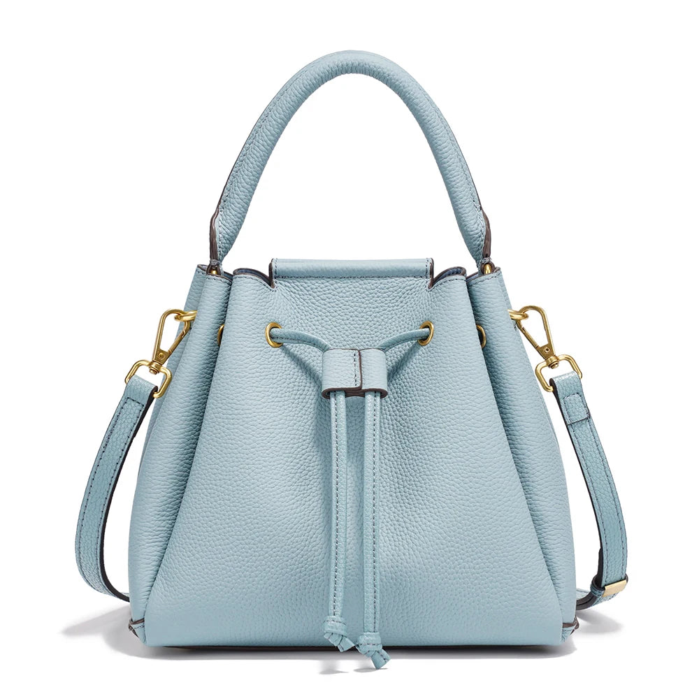 Zency Women's Genuine Leather Top-Handle Bag Fashion Designer Bags Bucket Bag