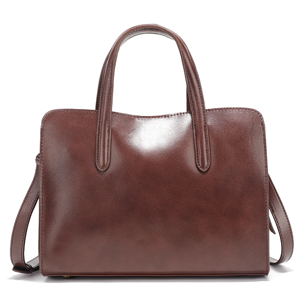 Zency Oil Wax Leather Handbags for Women Bag Three Layer Pockets