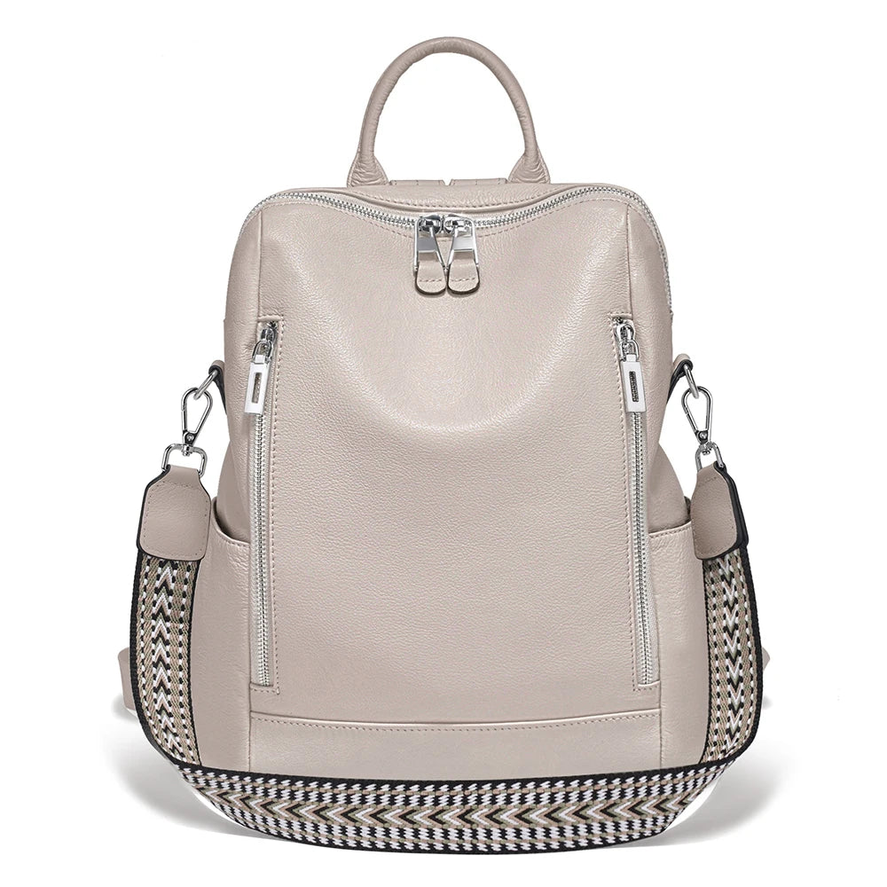 Zency Fashion Genuine Leather Backpack Convertible Shoulder Bag for Fall Winter