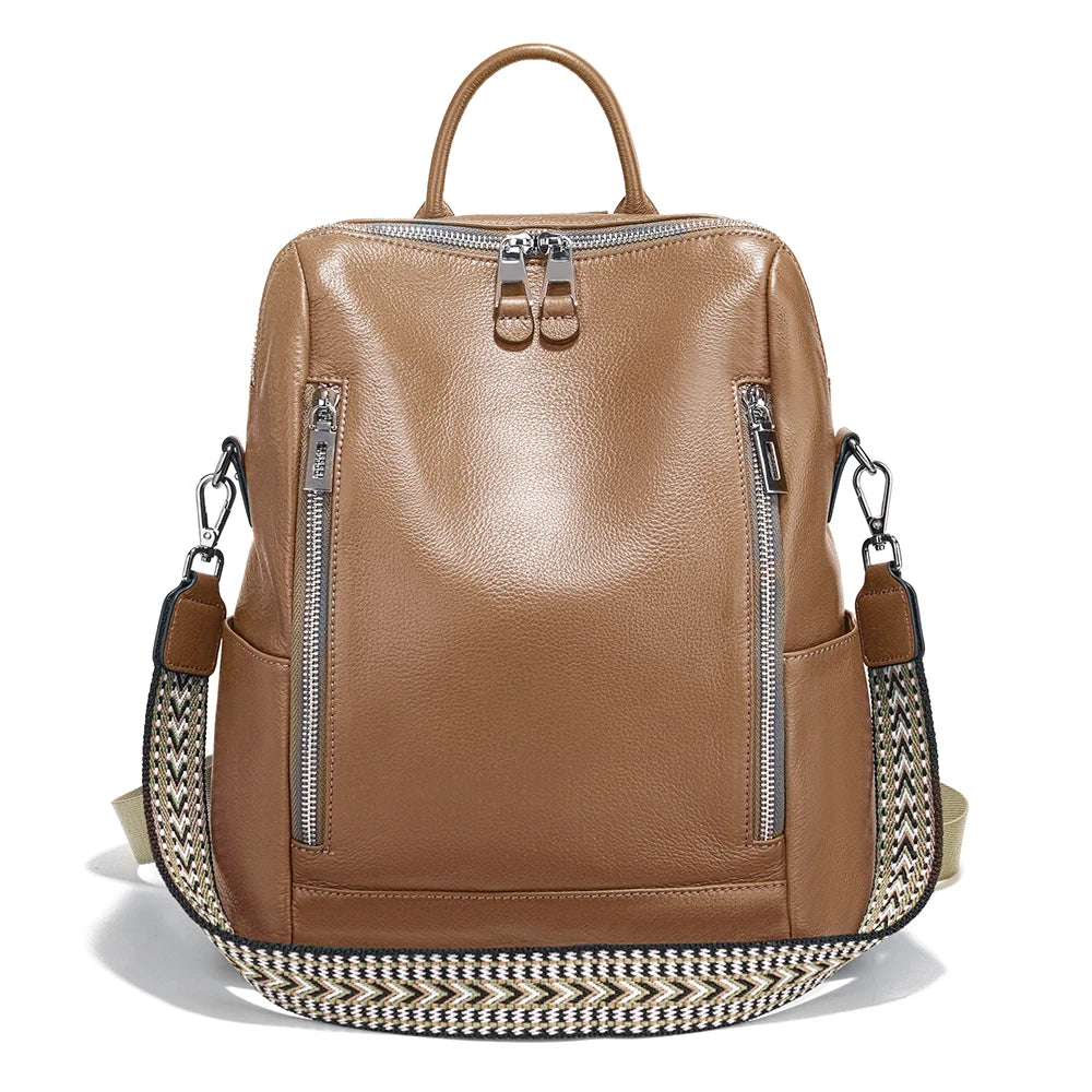 Zency Fashion Genuine Leather Backpack Convertible Shoulder Bag for Fall Winter