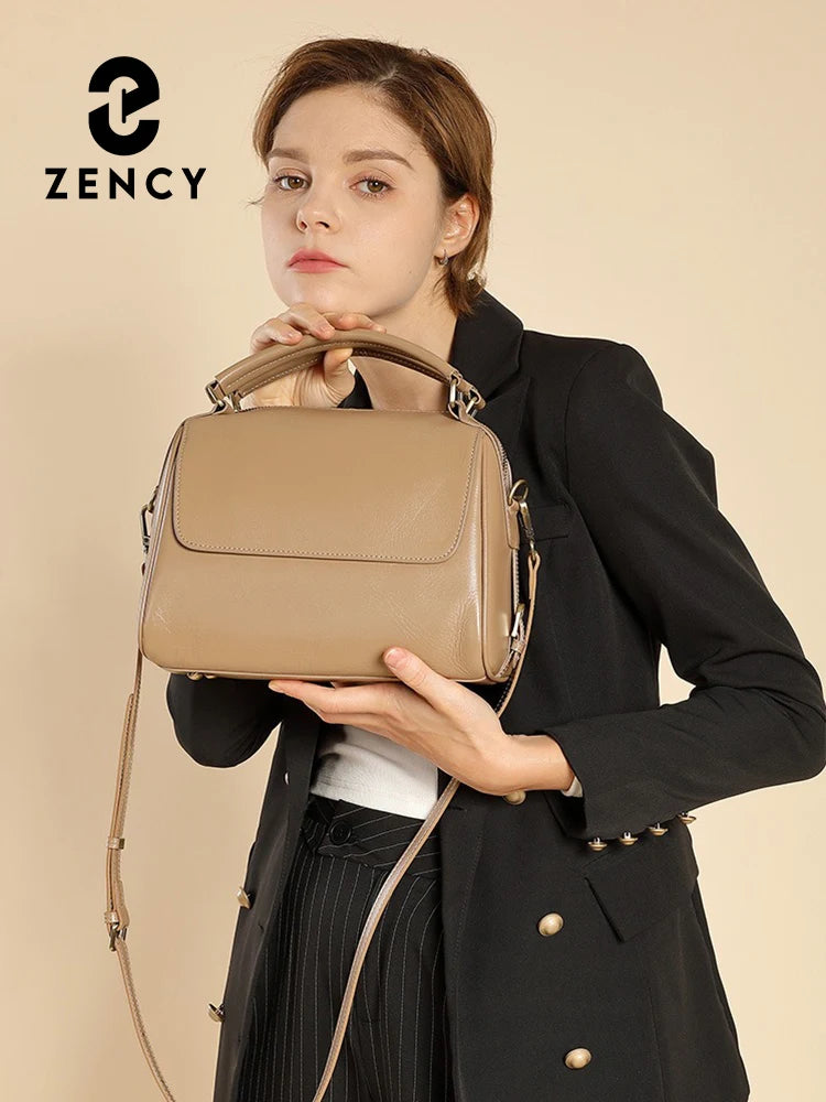Zency Genuine Leather Women's Handbag Designer Crossbody Wide Strap Large Capacity Shoulder Bag