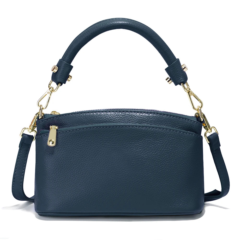 Zency Women Grey Bag Soft Genuine Leather Zipper Cowhide Leather Shoulder Bag
