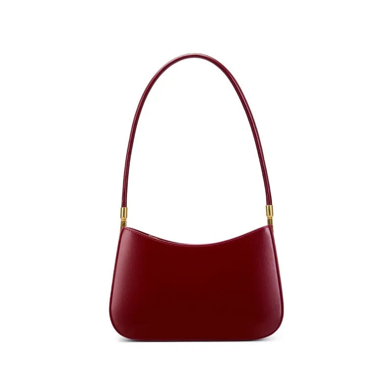 Zency French High-End Leather Underarm Bag Red Shoulder Handbag for Women for Lovers Girlfriend