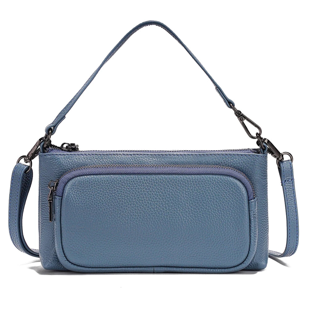Zency Women's Grey Leather Shoulder Bag Crossbody Multi-pockets Handbag