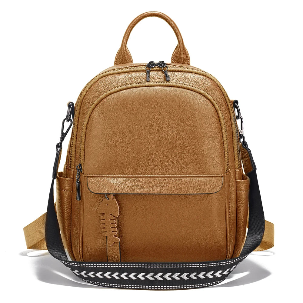 Zency Genuine Leather Backpack Multi-pocket Design Simple Travel Convertible Shoulder Bag