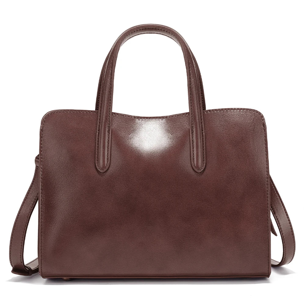 Zency Oil Wax Leather Handbags for Women Bag Three Layer Pockets