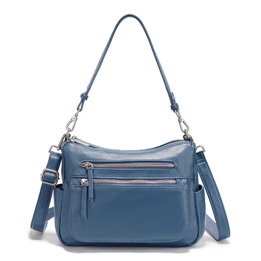 Zency Cowhide Leather Handbag Women Shoulder Bag Multi-functional Pockets