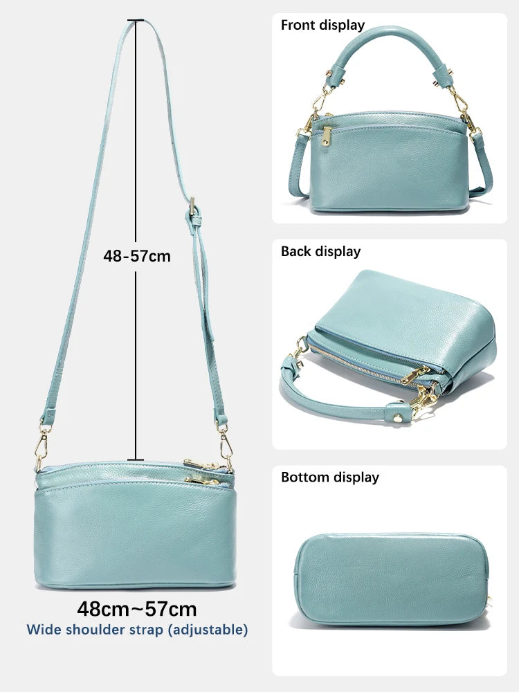 Zency Women Grey Bag Soft Genuine Leather Zipper Cowhide Leather Shoulder Bag