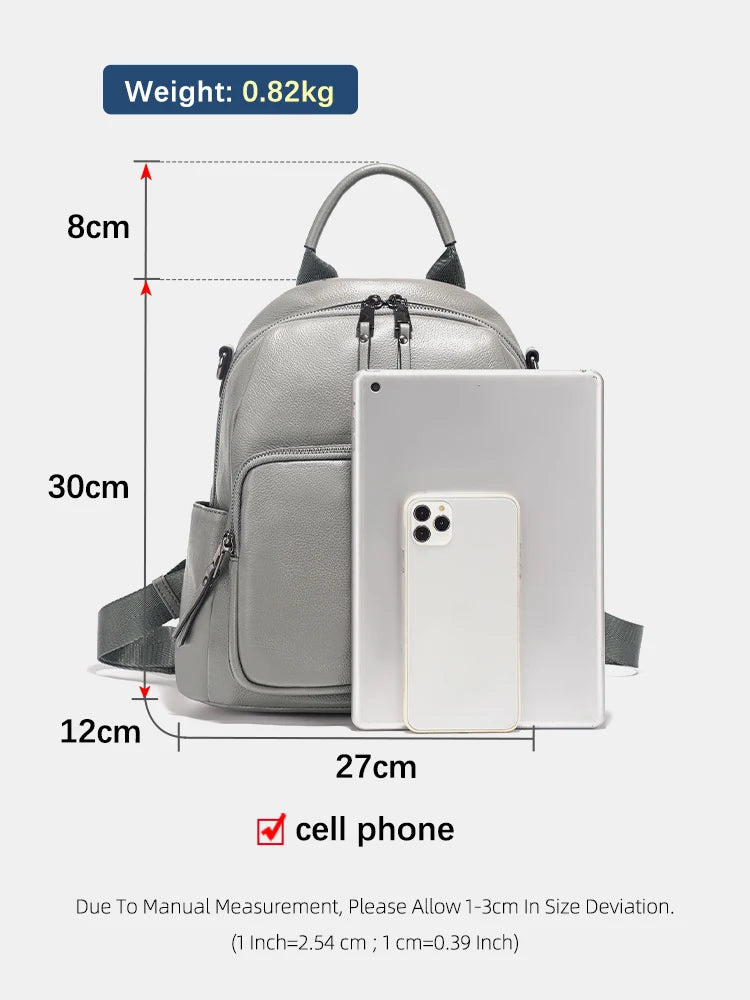 Zency Genuine Leather Women's Backpack Knapsack Multi-pocket Shoulder Bag