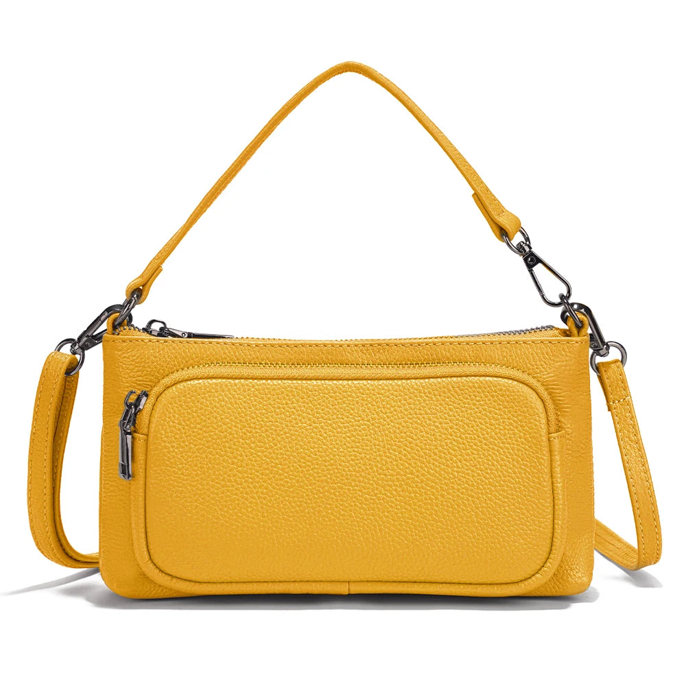 Zency Women's Grey Leather Shoulder Bag Crossbody Multi-pockets Handbag