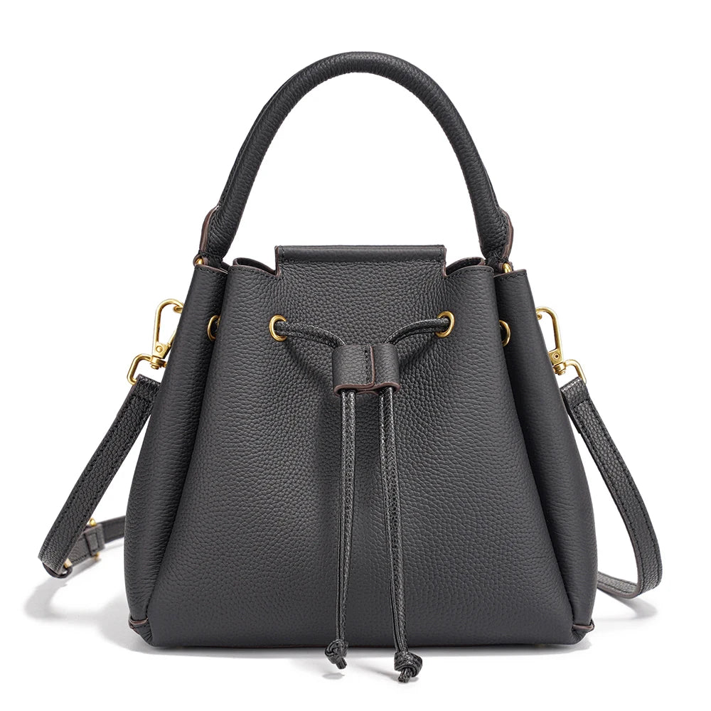 Zency Women's Genuine Leather Top-Handle Bag Fashion Designer Bags Bucket Bag