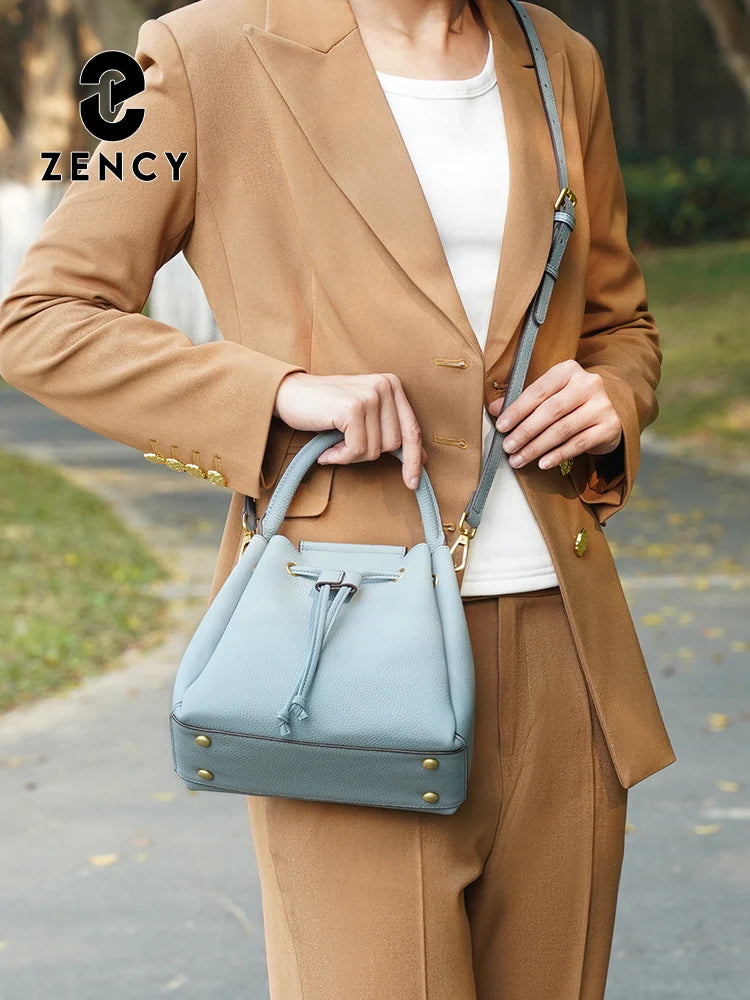 Zency Women's Genuine Leather Top-Handle Bag Fashion Designer Bags Bucket Bag