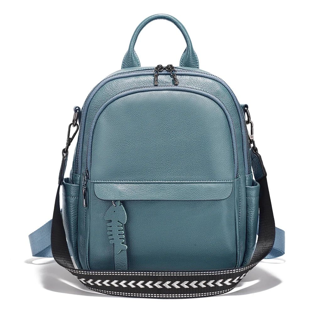 Zency Genuine Leather Backpack Multi-pocket Design Simple Travel Convertible Shoulder Bag