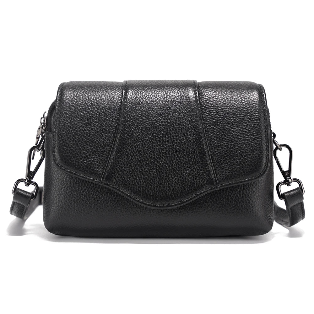 Zency Cowhide Leather Crossbody for Women Simple Multi-compartment Shoulder Handbag
