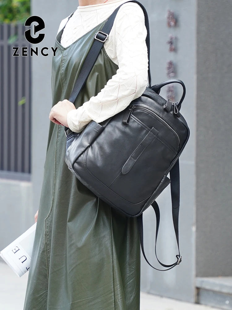 Zency Women's Genuine Leather Backpack Large Capacity for Commuter Travel Work