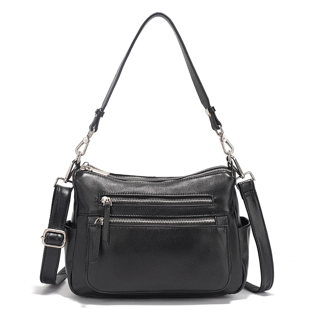 Zency Cowhide Leather Handbag Women Shoulder Bag Multi-functional Pockets