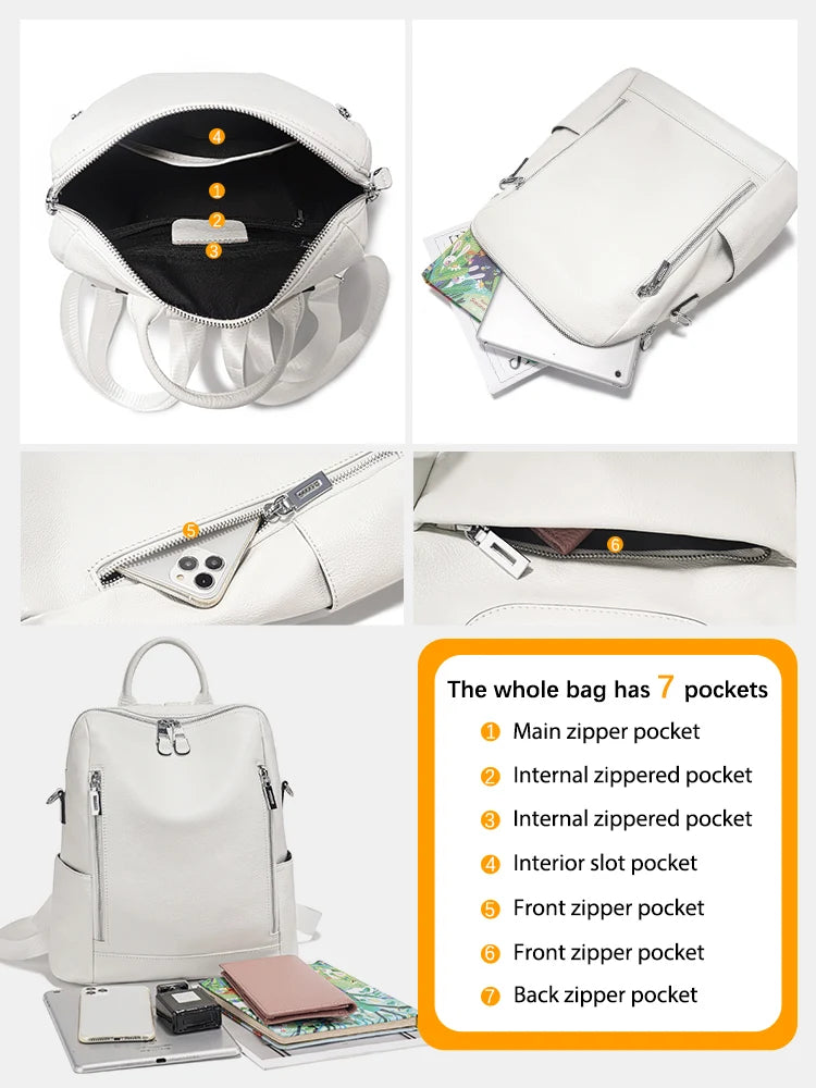 Zency Fashion Genuine Leather Backpack Convertible Shoulder Bag for Fall Winter
