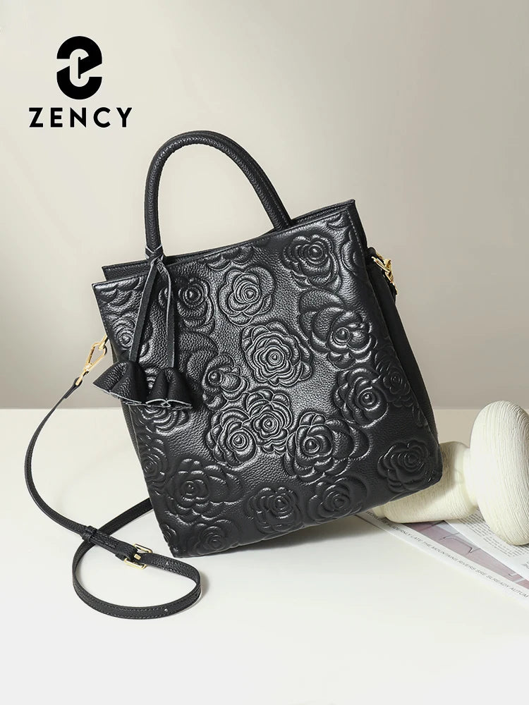 Zency Black Rose Pattern Tote Bag Fashion Shoulder Crossbody Purse