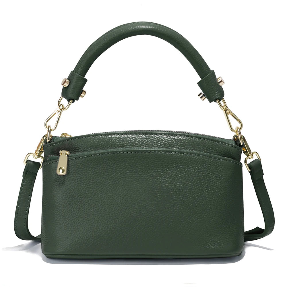 Zency Women Grey Bag Soft Genuine Leather Zipper Cowhide Leather Shoulder Bag