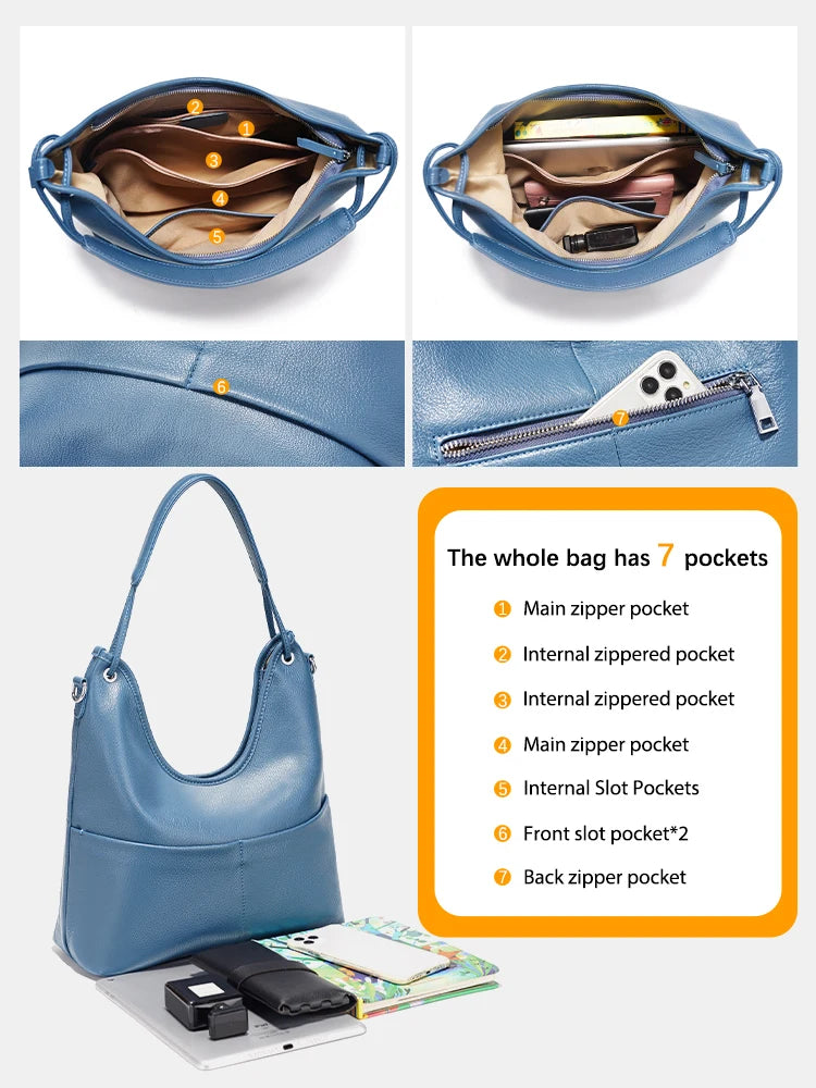 Zency Leather Women's Hobo Bag Large Capacity Shopper Bag Shoulder Tote for Wife Mom