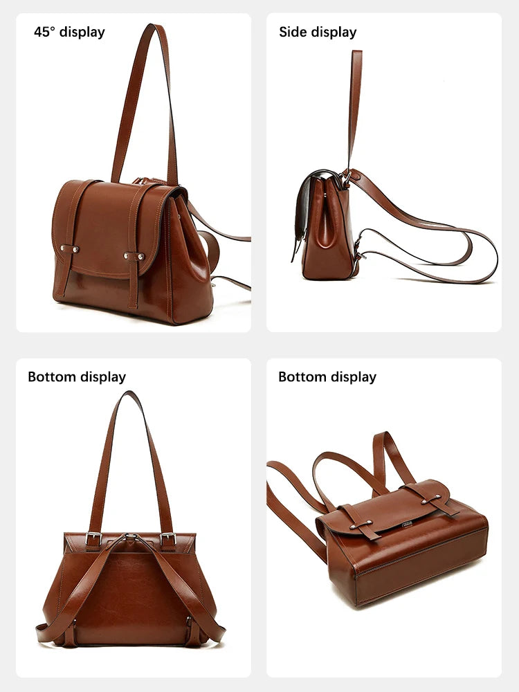 Zency Retro Women's Genuine Leather Handbag Female Shoulder Convertible Backpack