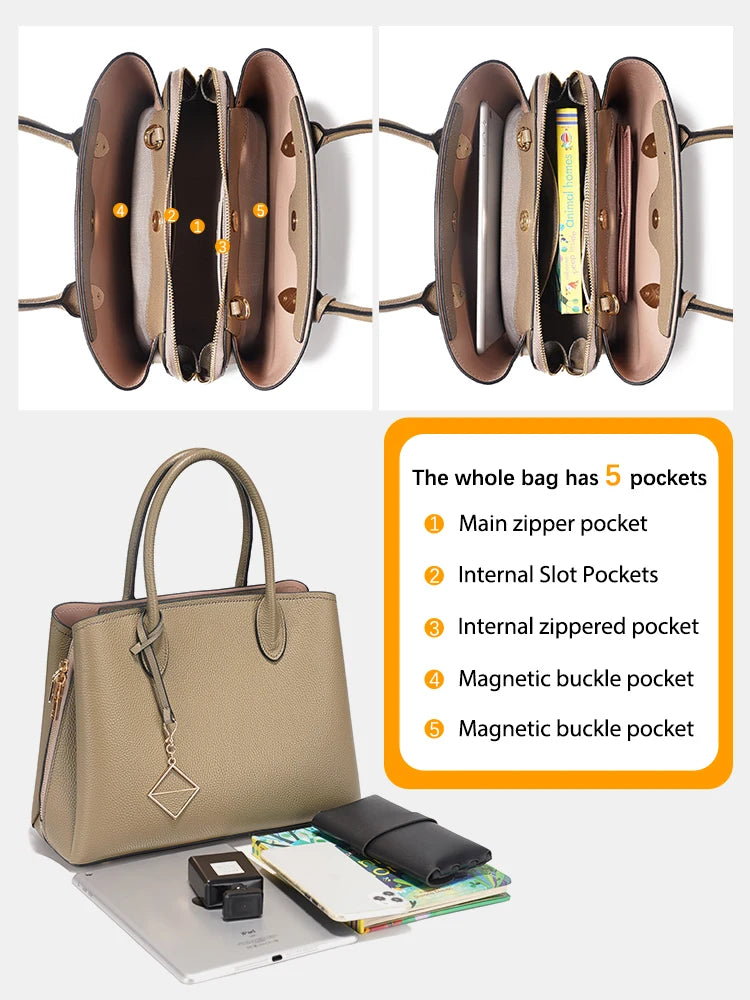 Zency Women's Leather Satchel Handbag Large Shopper Designer Shoulder Bag Top Handle