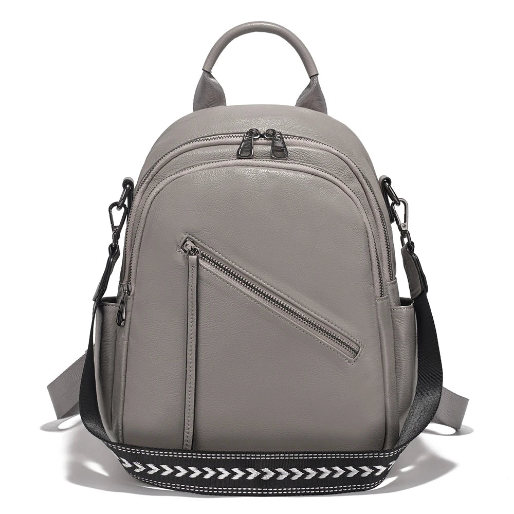 Zency Women's Genuine Leather Backpack Multi-Pockets Rucksack for Travel Work Wide Strap Ladies Shoulder Bag 2025 Trendy
