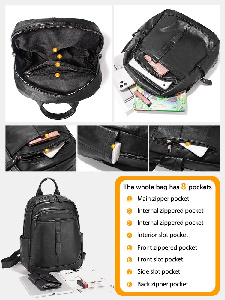 Zency Women's Genuine Leather Backpack Large Capacity for Commuter Travel Work