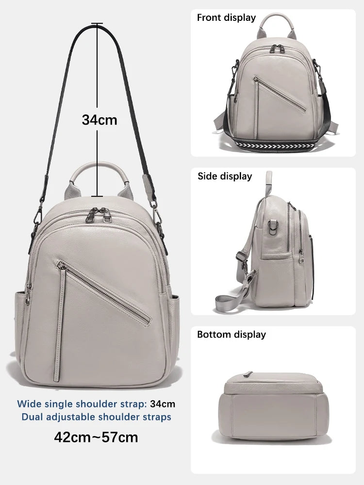 Zency Women's Genuine Leather Backpack Multi-Pockets Rucksack for Travel Work Wide Strap Ladies Shoulder Bag 2025 Trendy