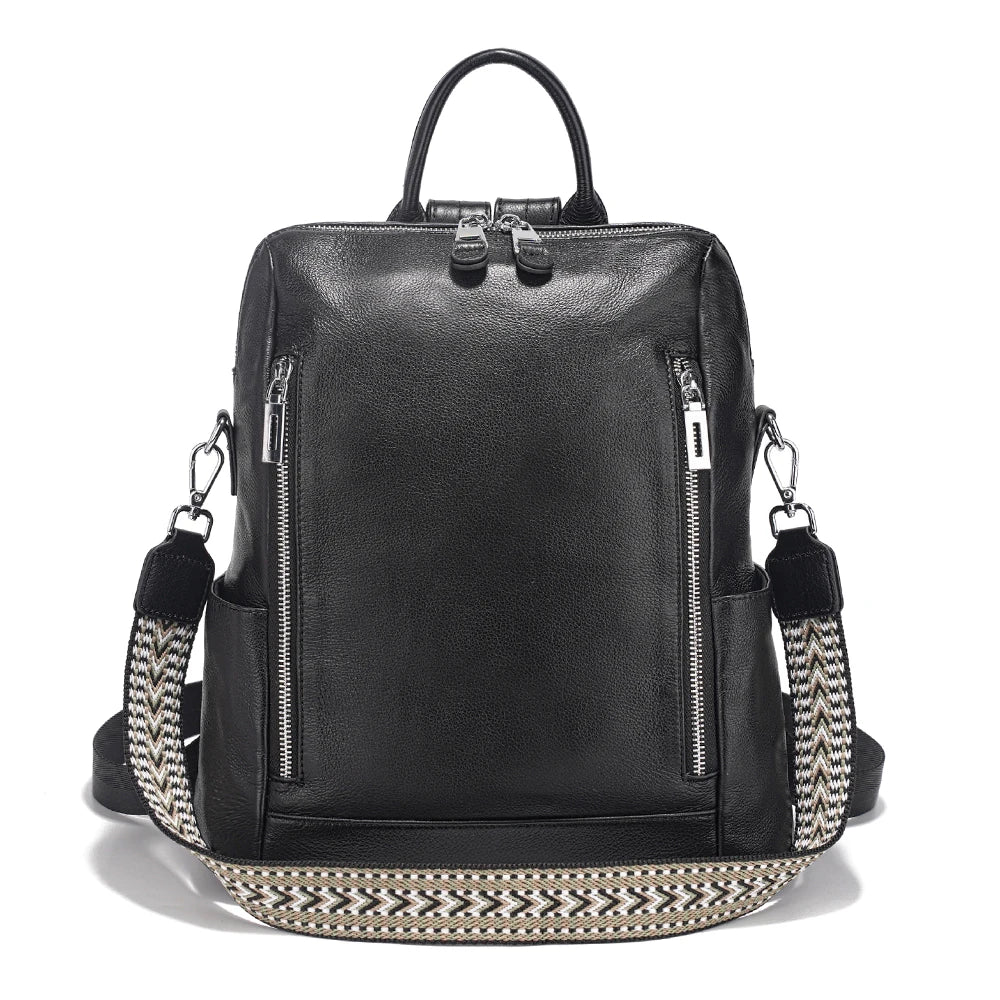 Zency Fashion Genuine Leather Backpack Convertible Shoulder Bag for Fall Winter