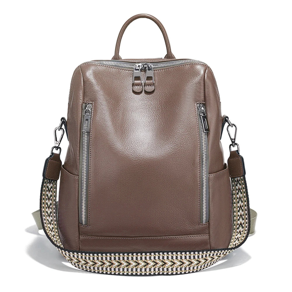 Zency Fashion Genuine Leather Backpack Convertible Shoulder Bag for Fall Winter