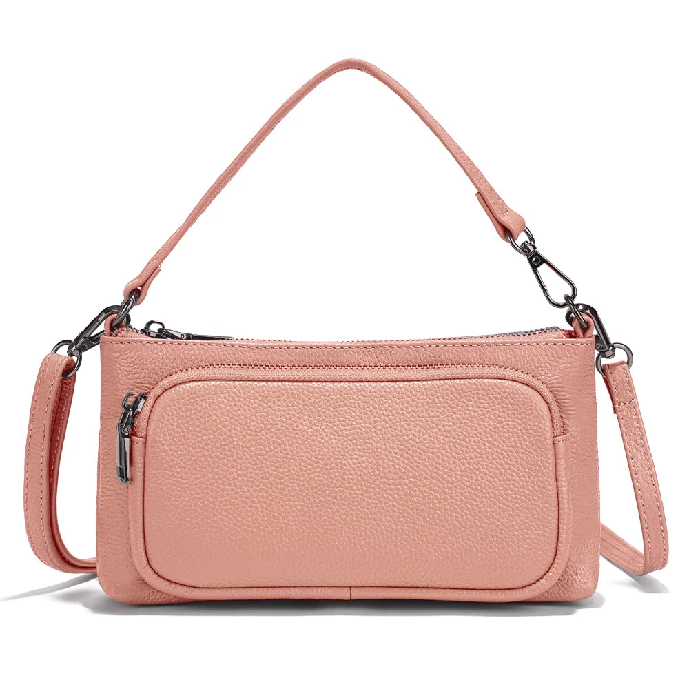 Zency Women's Grey Leather Shoulder Bag Crossbody Multi-pockets Handbag