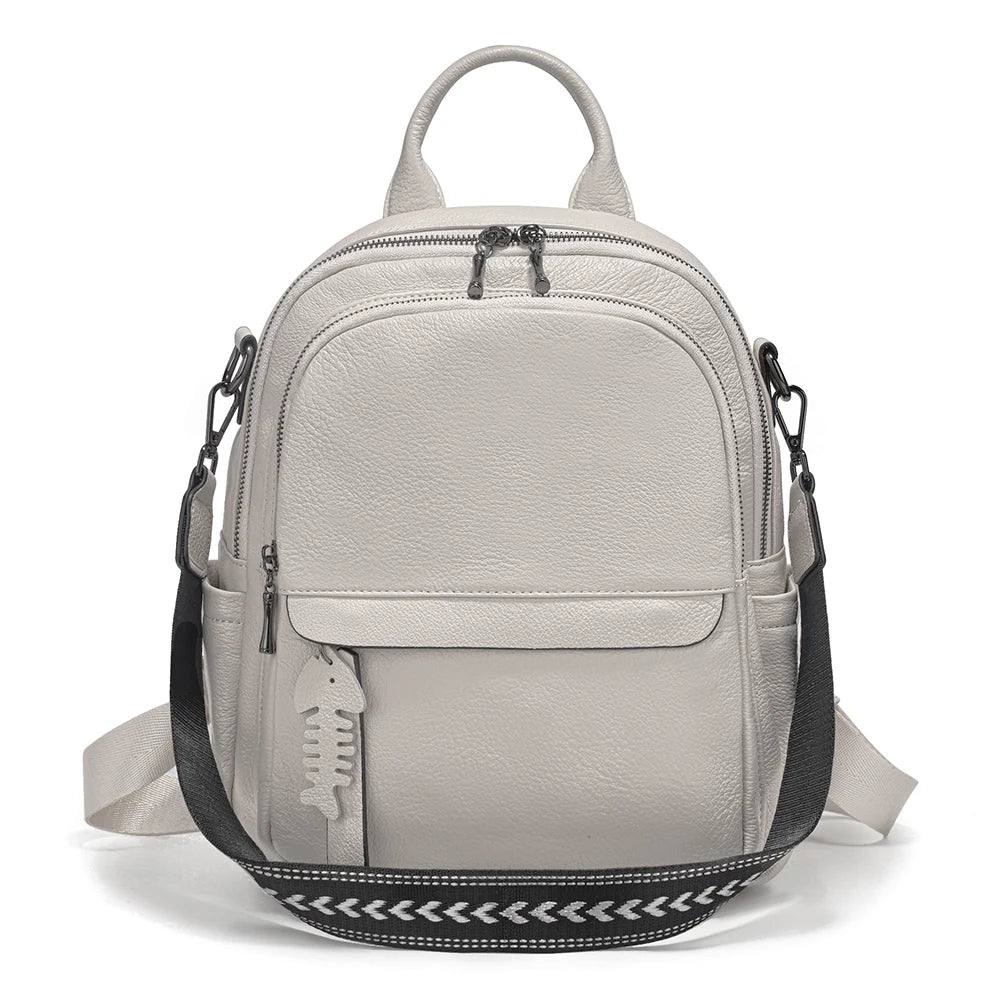 Zency Genuine Leather Backpack Multi-pocket Design Simple Travel Convertible Shoulder Bag
