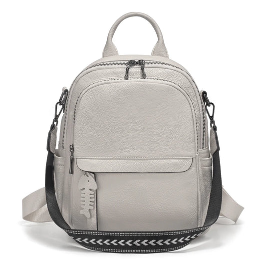 Zency Genuine Leather Backpack Multi-pocket Design Simple Travel Convertible Shoulder Bag