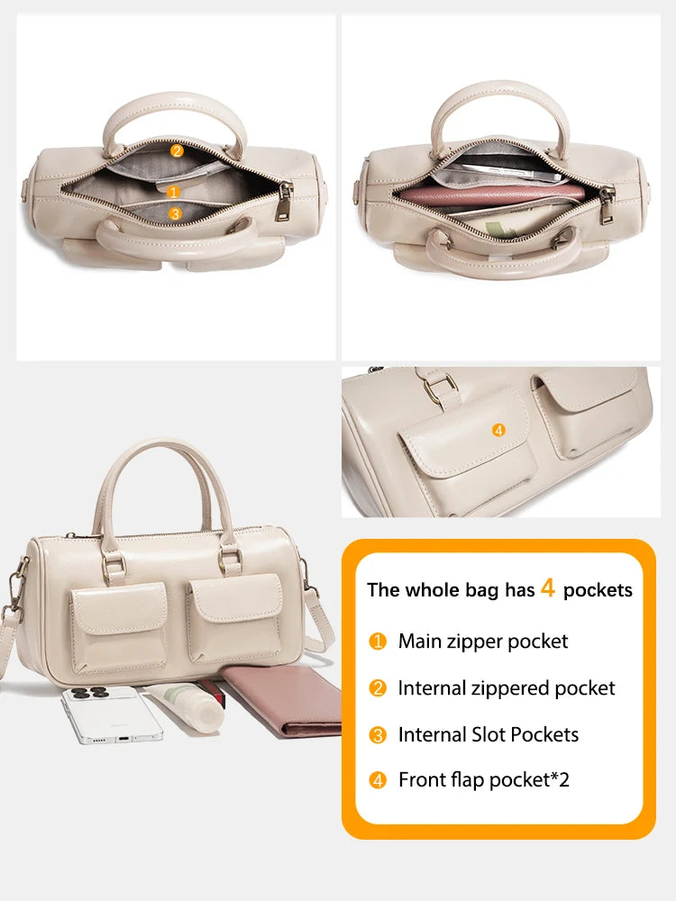 Zency Cowhide Leather Designer Handbag Women Shoulder Bag Multi-functional Crossbody Bags