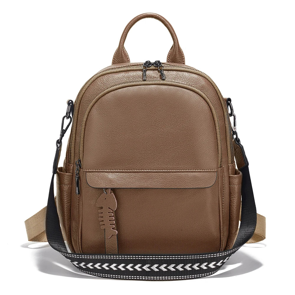 Zency Genuine Leather Backpack Multi-pocket Design Simple Travel Convertible Shoulder Bag