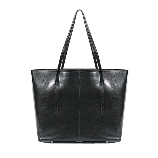 Women Handbag 100% Genuine Leather Black Tote Bag Large Capacity Shopper Bags