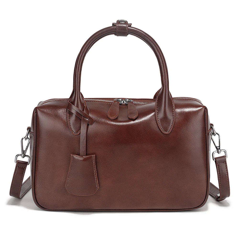Zency Genuine Leather Vintage Designer Handbag For Women Large Capacity Shoulder Bag