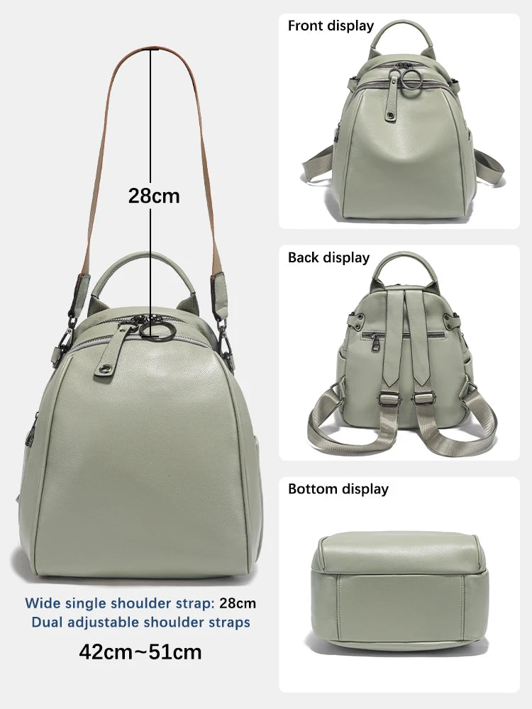 Zency Women's Soft Genuine Leather Travel Backpack Large Convertible Knapsack Multi-compartment