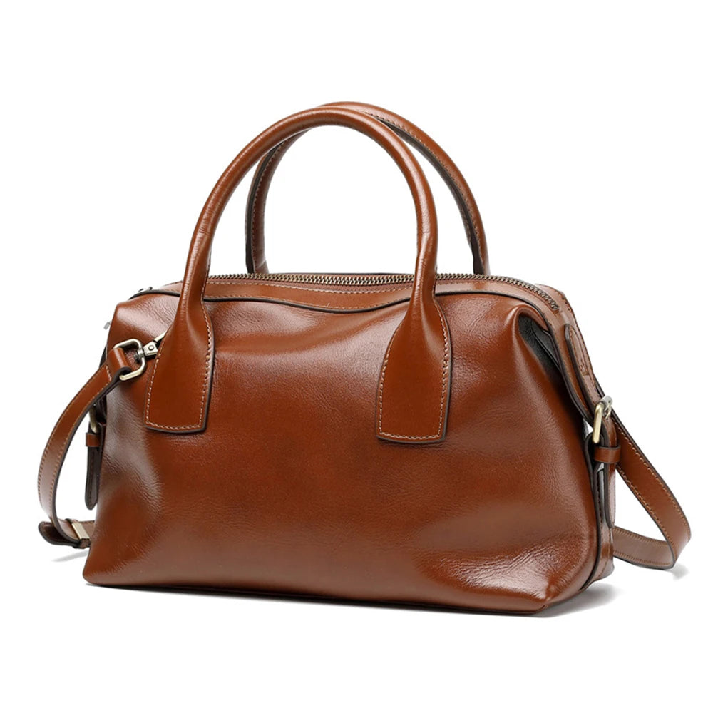 Zency Vintage Genuine Leather Top-handle Bag For Women Shoulder Handbag Crossbody