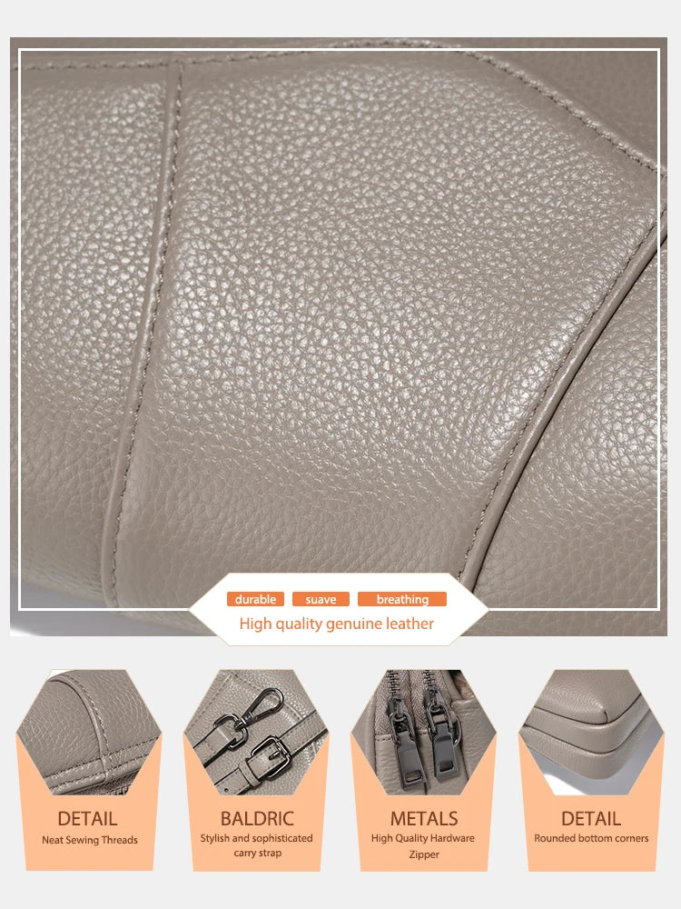 Zency Cowhide Leather Crossbody for Women Simple Multi-compartment Shoulder Handbag