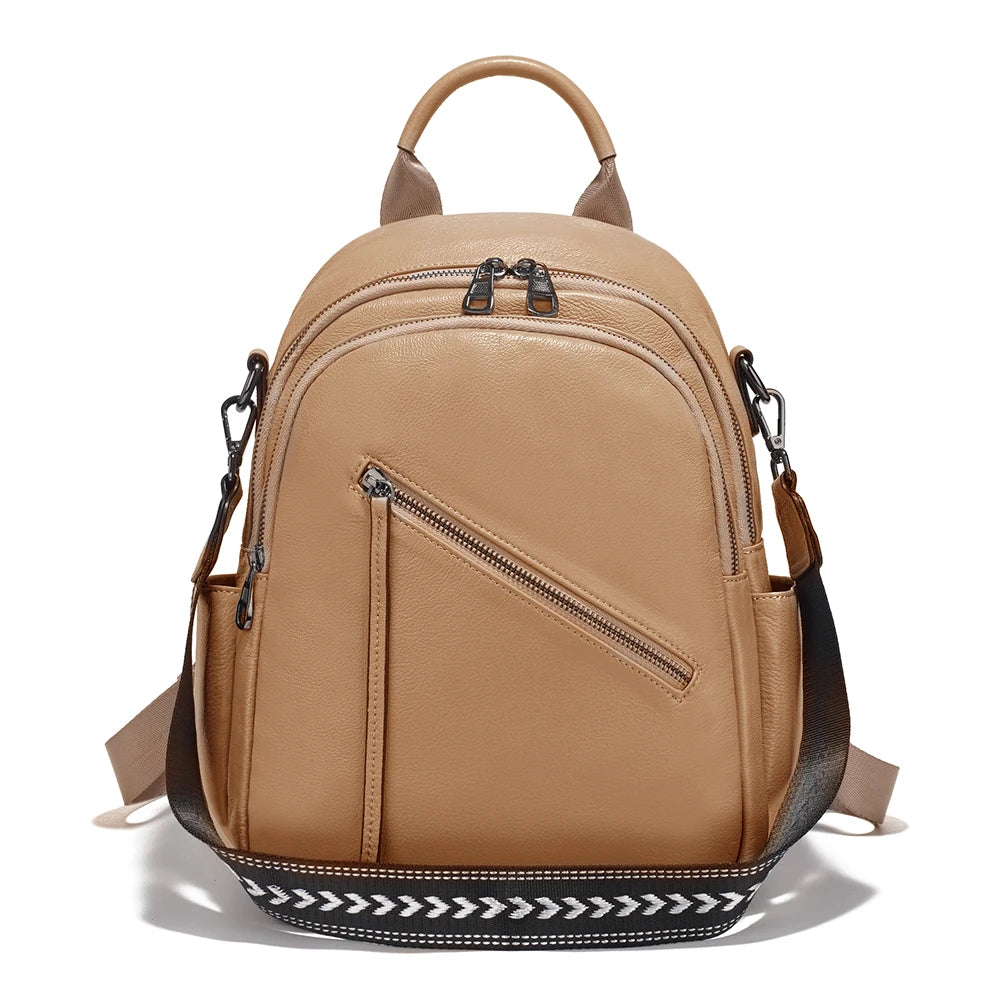 Zency Women's Genuine Leather Backpack Multi-Pockets Rucksack for Travel Work Wide Strap Ladies Shoulder Bag 2025 Trendy