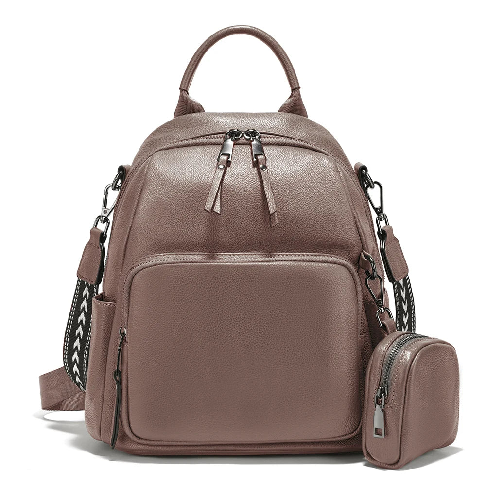 Zency Genuine Leather Women's Backpack Knapsack Multi-pocket Shoulder Bag