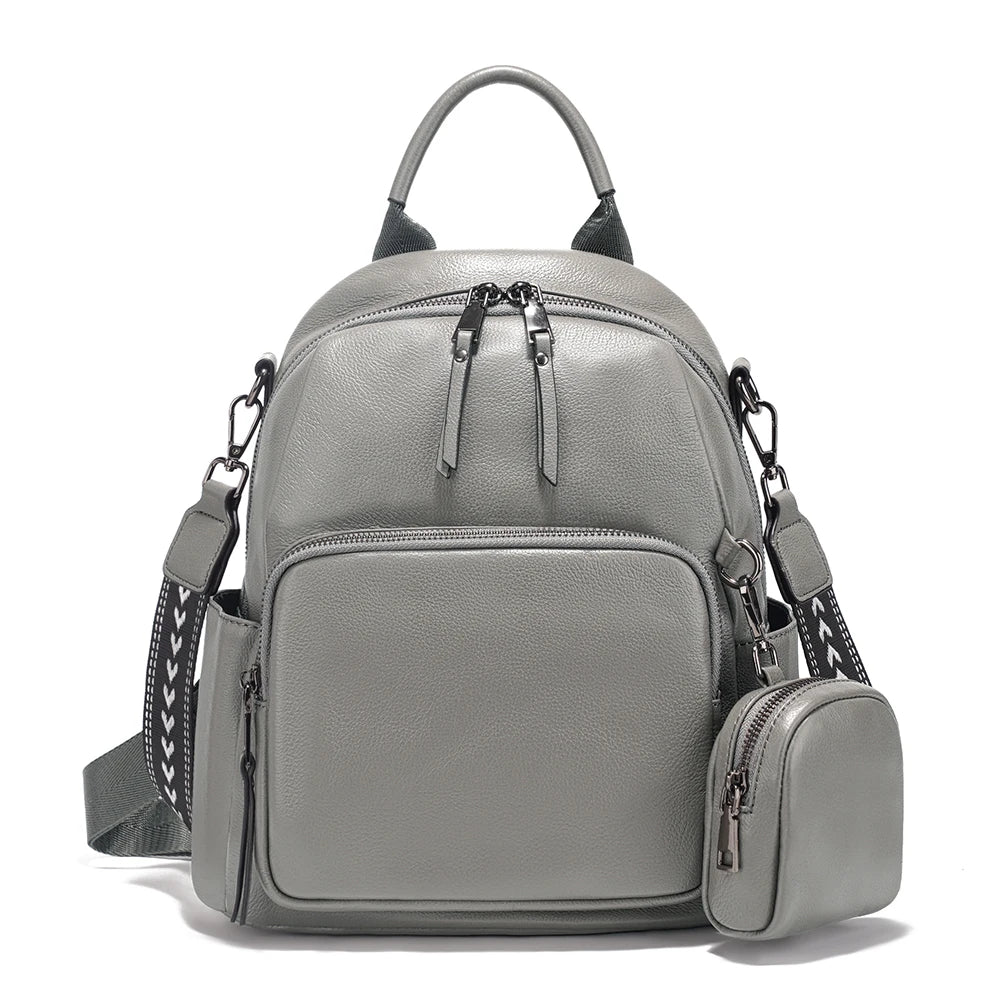 Zency Genuine Leather Women's Backpack Knapsack Multi-pocket Shoulder Bag