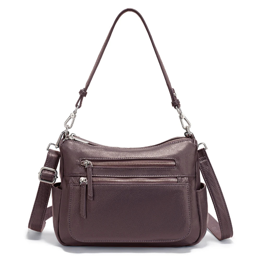 Zency Cowhide Leather Handbag Women Shoulder Bag Multi-functional Pockets