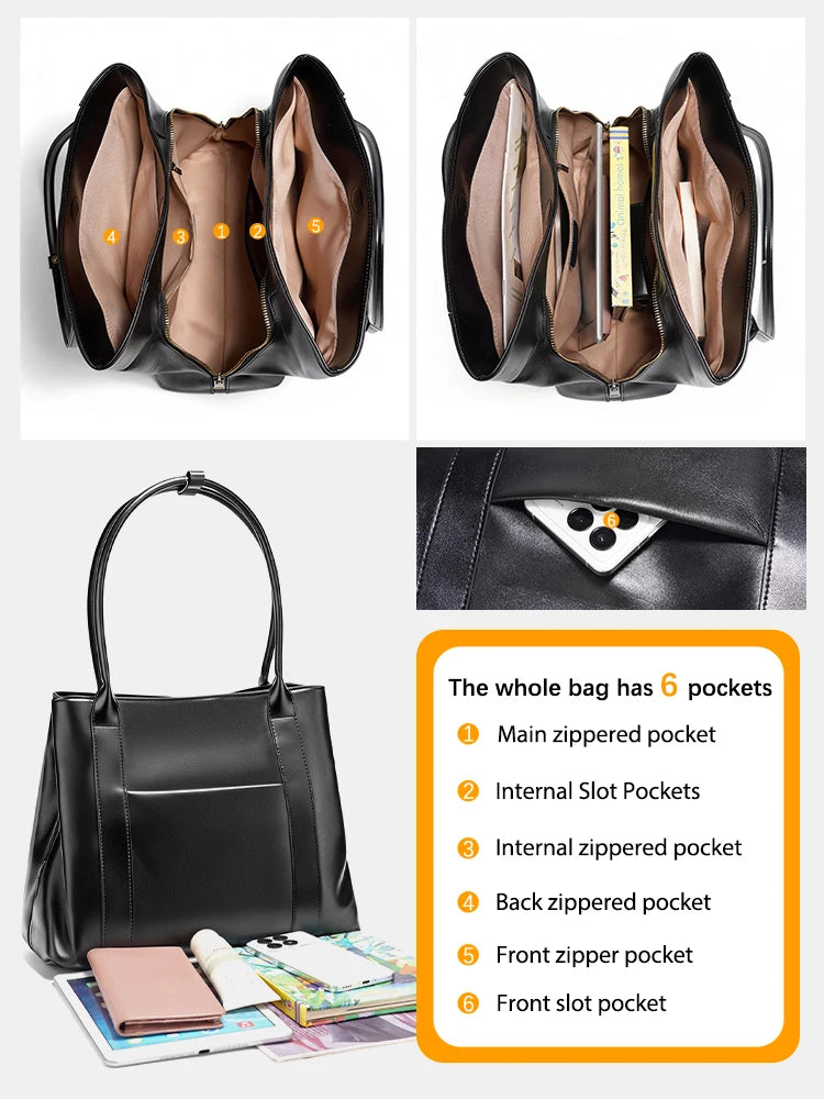 Zency Women's Genuine Leather A4 Shoulder Bags Large Capacity Handbag 2026 Fashion
