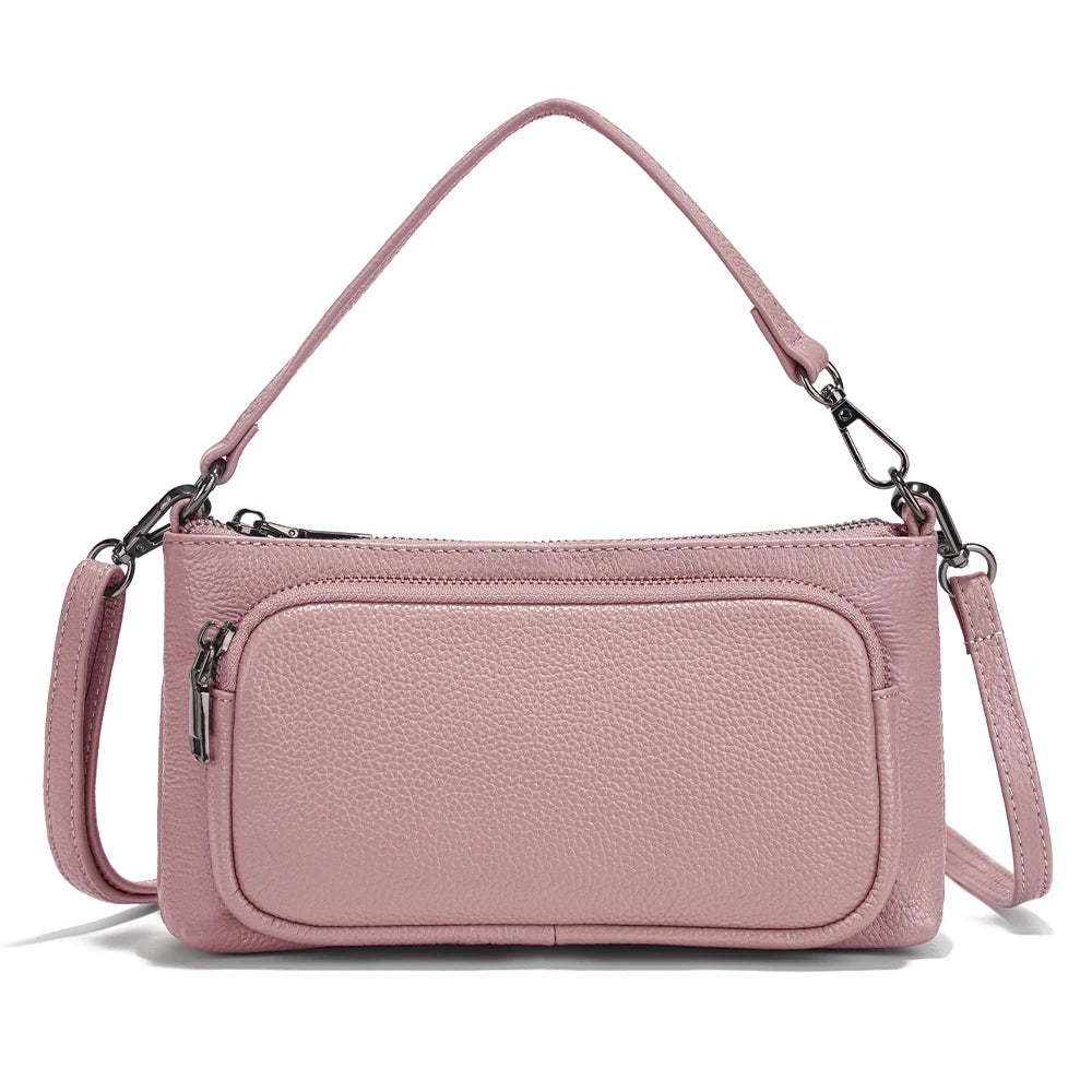 Zency Women's Grey Leather Shoulder Bag Crossbody Multi-pockets Handbag