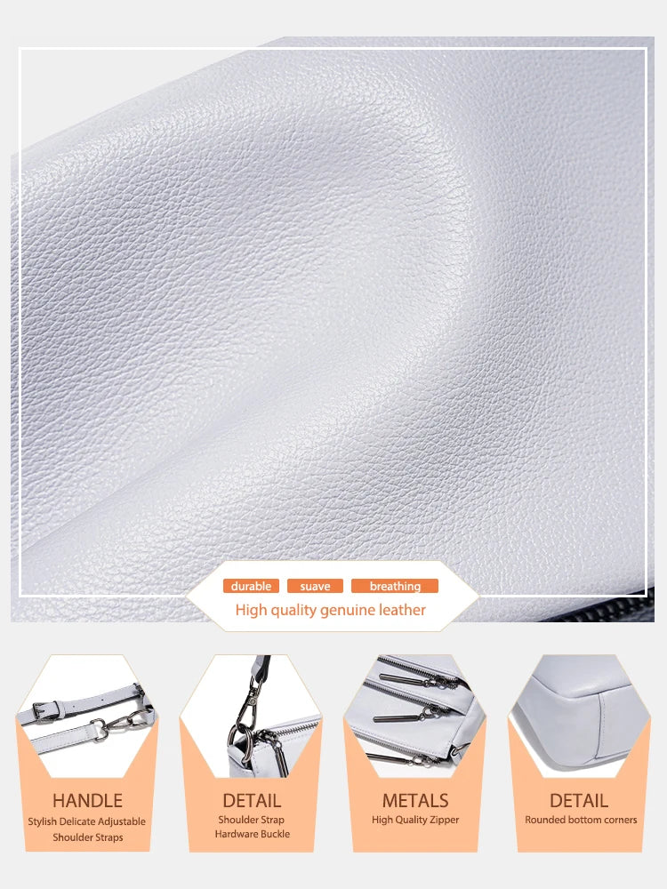 Zency Simple Handbag for Women Genuine Leather Crossbody Designer