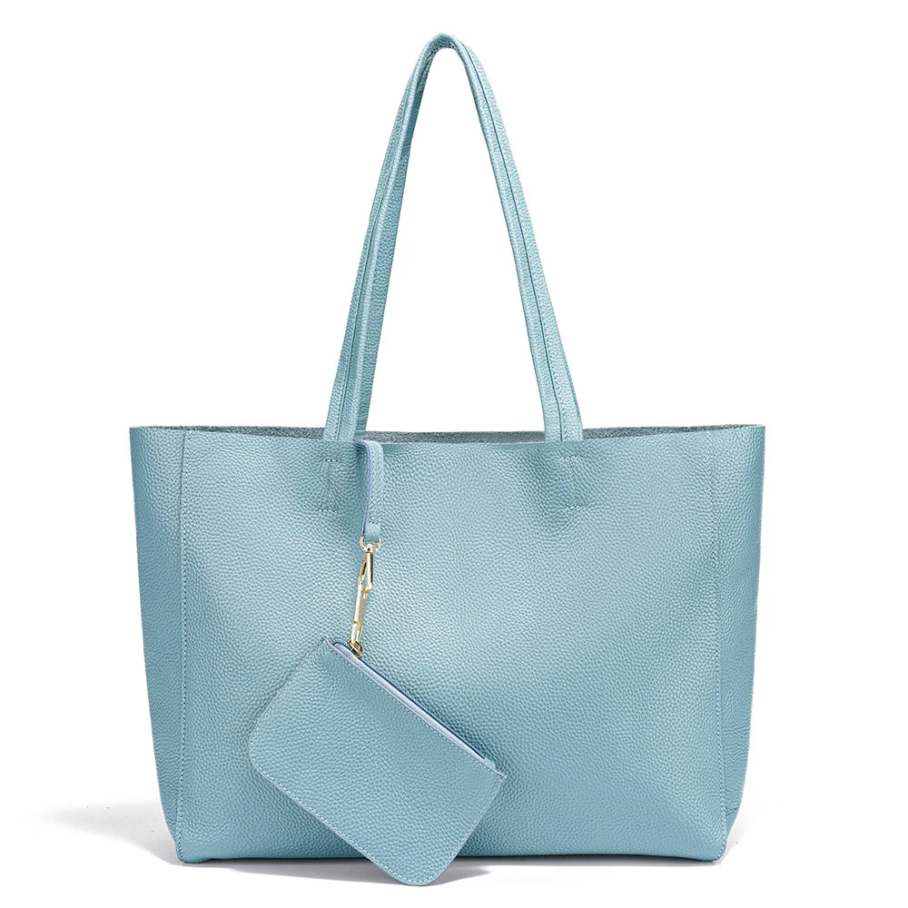 Zency Genuine Leather Large Tote Bags Simple Color Bags Zipper for Work Shopping Travel