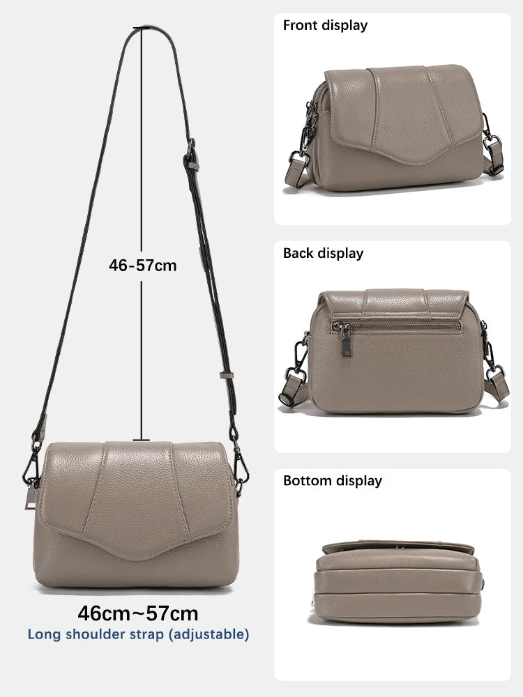Zency Cowhide Leather Crossbody for Women Simple Multi-compartment Shoulder Handbag